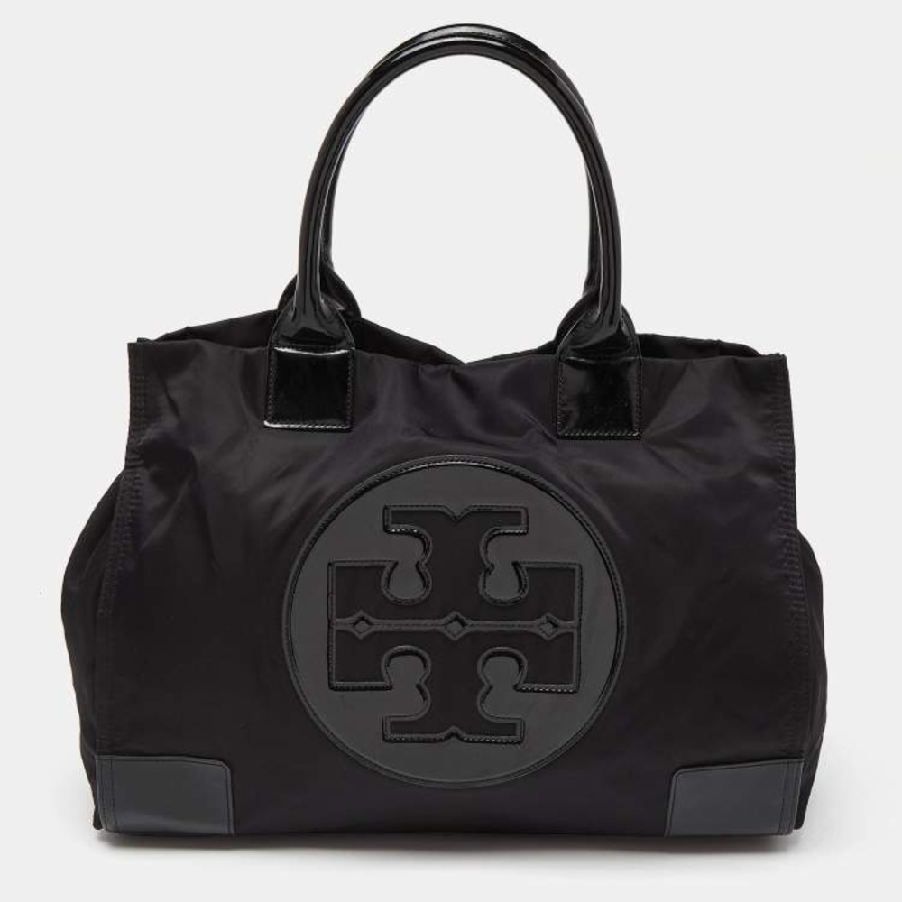 Tory Burch Patent Leather Black Logo Tote large
